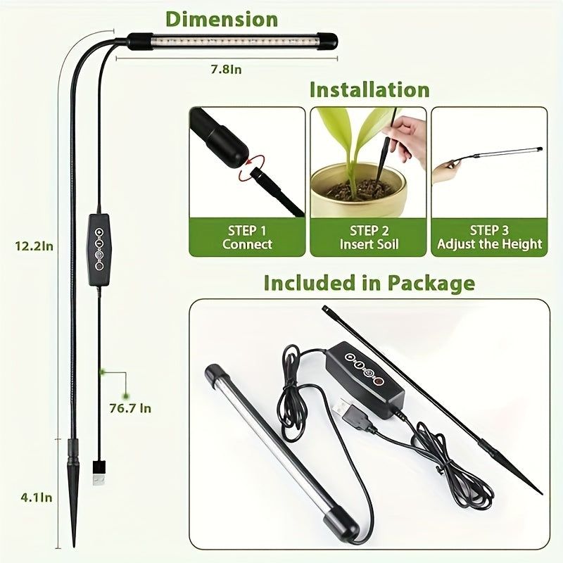 1 Pack LED Plant Grow Light Flexible Gooseneck Full Spectrum Dimmable Auto Timer for Indoor Potted Bonsai House Plants