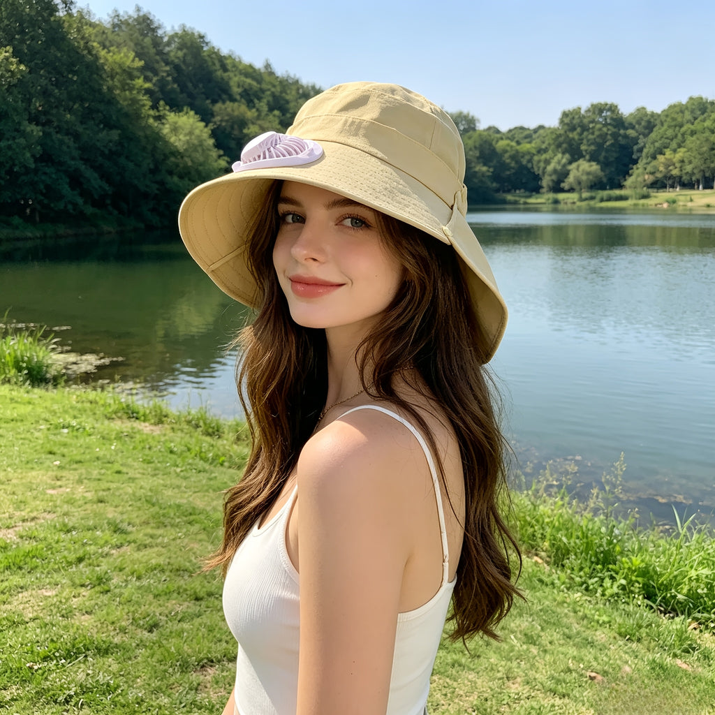 Women's Exclusive Solar + USB Dual Charging Wind Sun Hat | Built-in Battery, Ultra Long Battery Life, Stylish Design, Must-Have for Outdoor Travel, Tennis and Hiking
