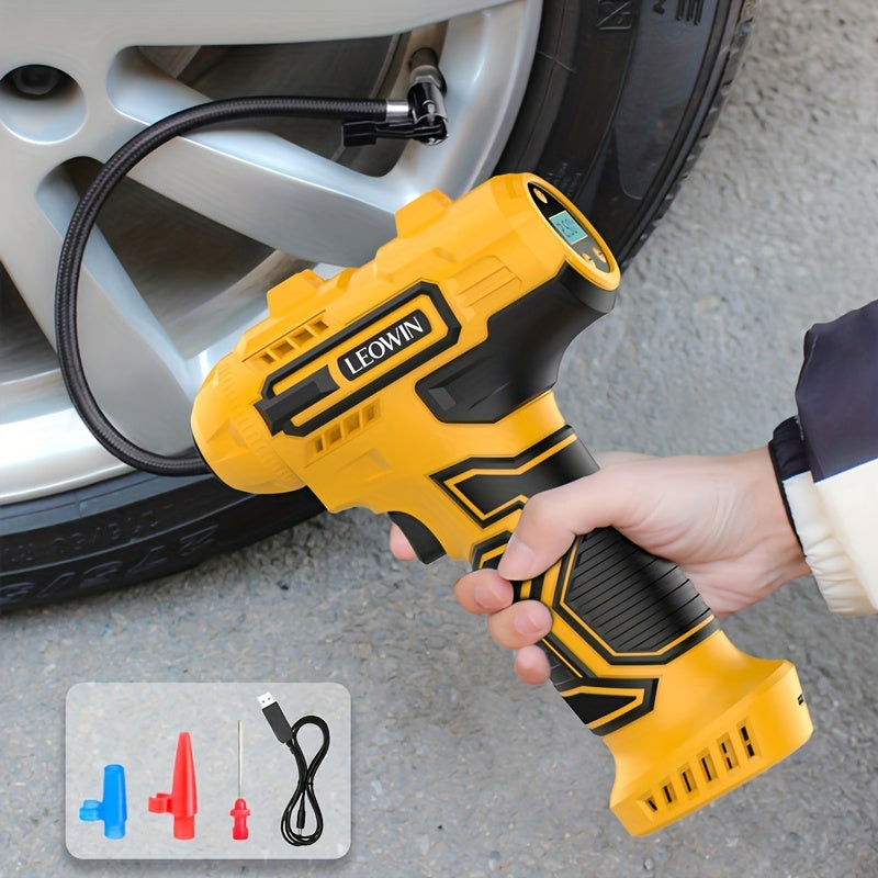 Portable Tire Inflator with Auto Shut-Off, Handheld Air Pump, 150 PSI Cordless Car Tire Pump, Digital Pressure Gauge / LED Light, for Car, Motorcycle, Bicycle, Balls – Compact, Rechargeable, Easy-to-Use Design, Auto Accessory