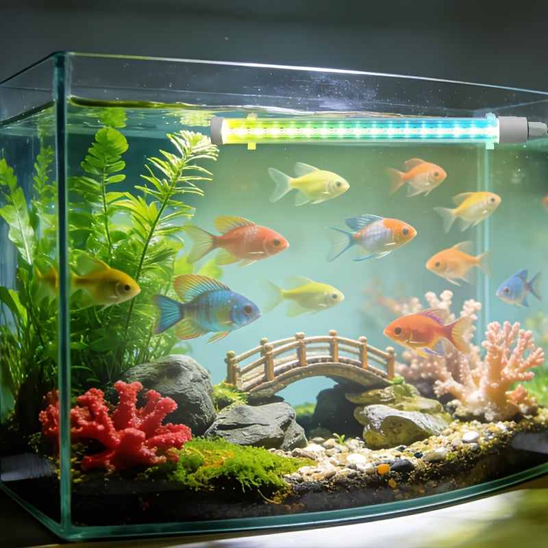 RGB multi-color aquarium submersible smart lighting fixture, multiple light colors, multiple lighting modes, aquarium lighting tube, fish growth light, timer adjustable colors, aquarium decorative lighting fixture, equipped with suction cup design