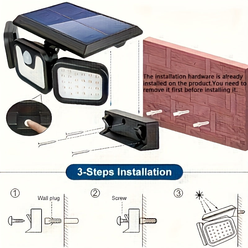 4 Pack Commercial Street and Area Light, Solar Outdoor 3-Head Sensor Smart Light, 74 LEDs 270° Wide Angle Illumination, 3 Adjustable Light Modes, Perfect for Garden, Courtyard, Street, Garage, Porch Lighting