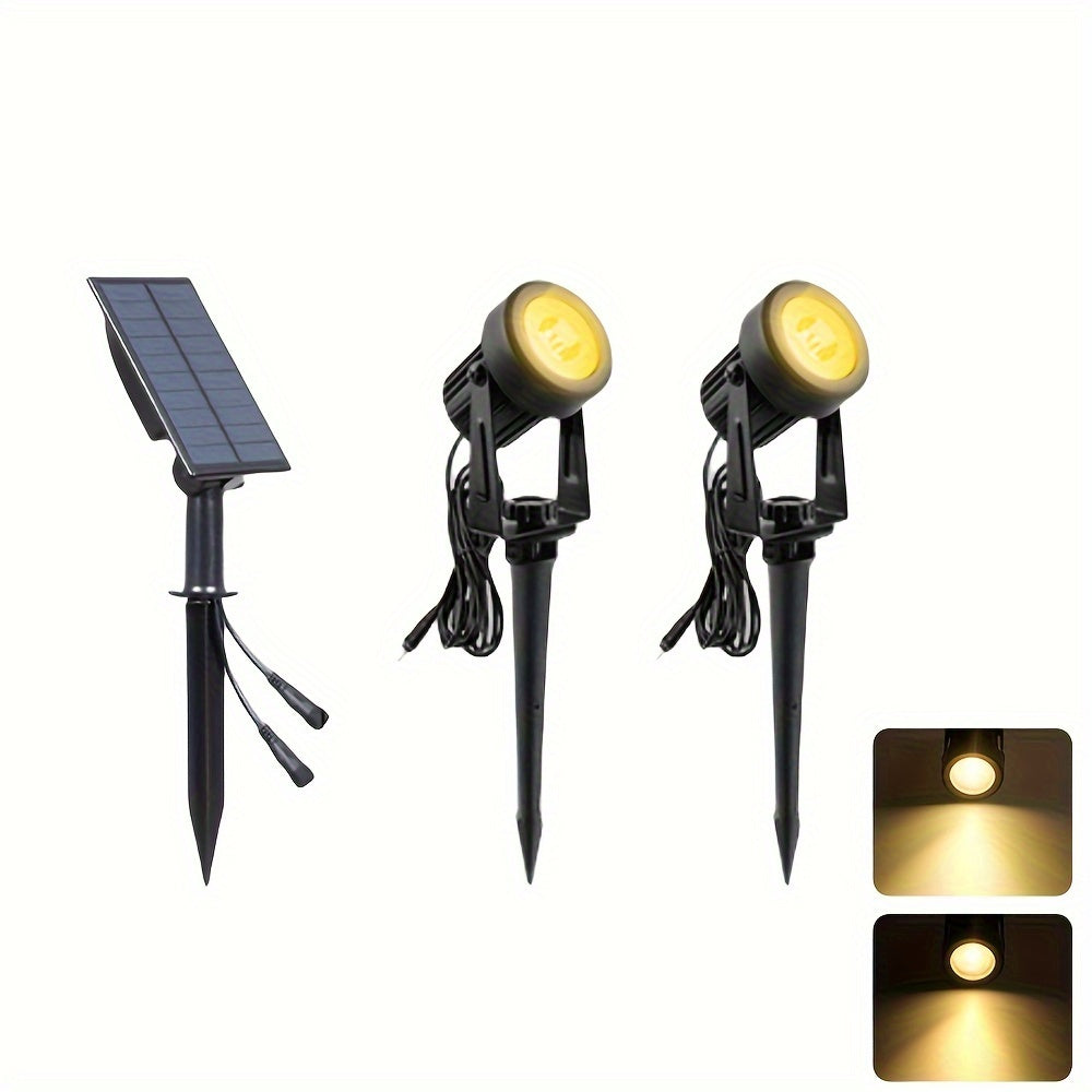 2-pack solar outdoor spotlight, warm white & cool white, solar landscape spotlight, Christmas spotlight, solar yard spotlight, suitable for courtyards, trees, gardens, ponds, pool areas. (2-in-1)