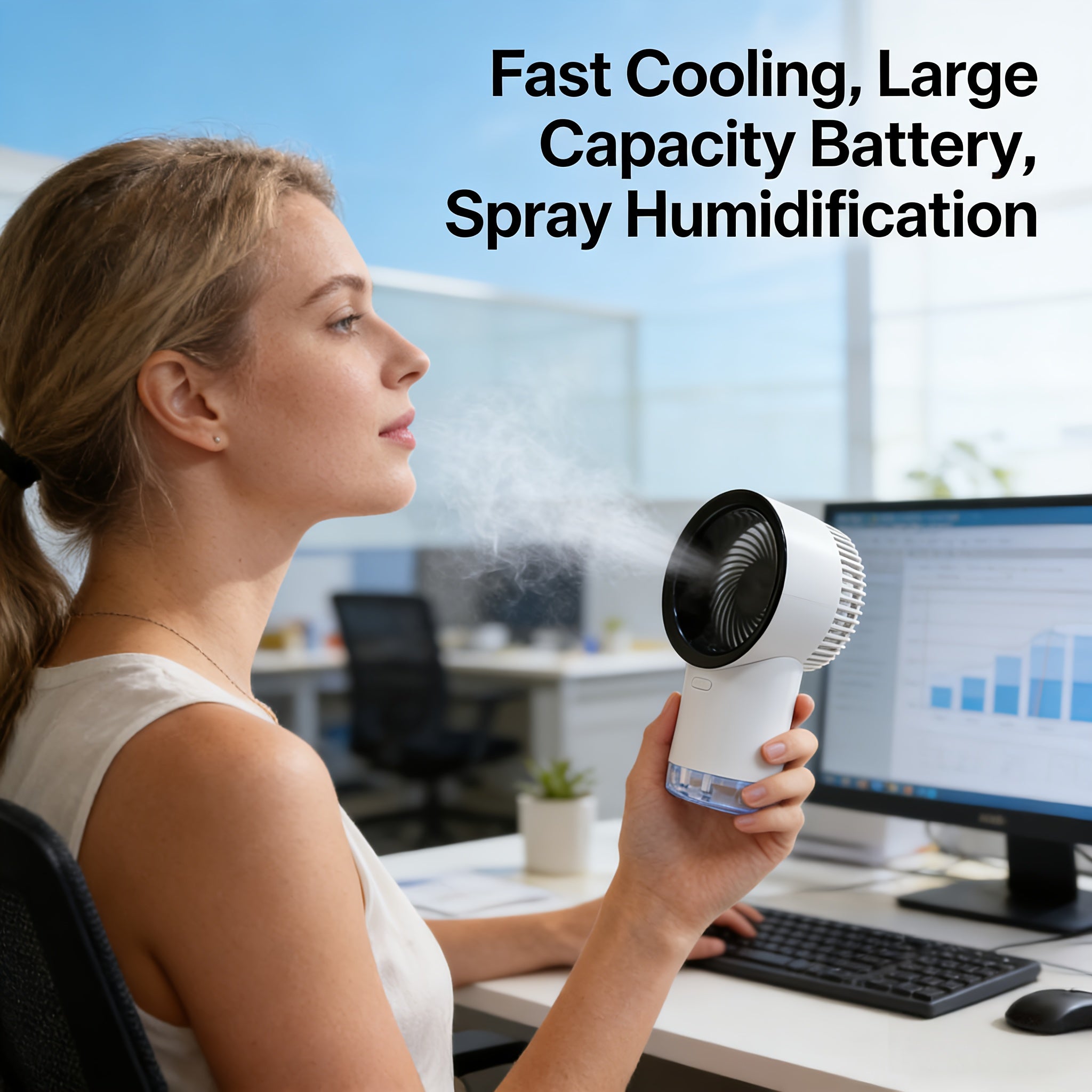 Fast Cooling Portable Water-Cooled Air Conditioner, Desktop Atomizing Humidifier & Refrigeration Fan, Rechargeable High-Speed Quiet Operation, 3-Speed Adjustable Wind, Perfect for Office Dorm Bedroom Outdoor Travel