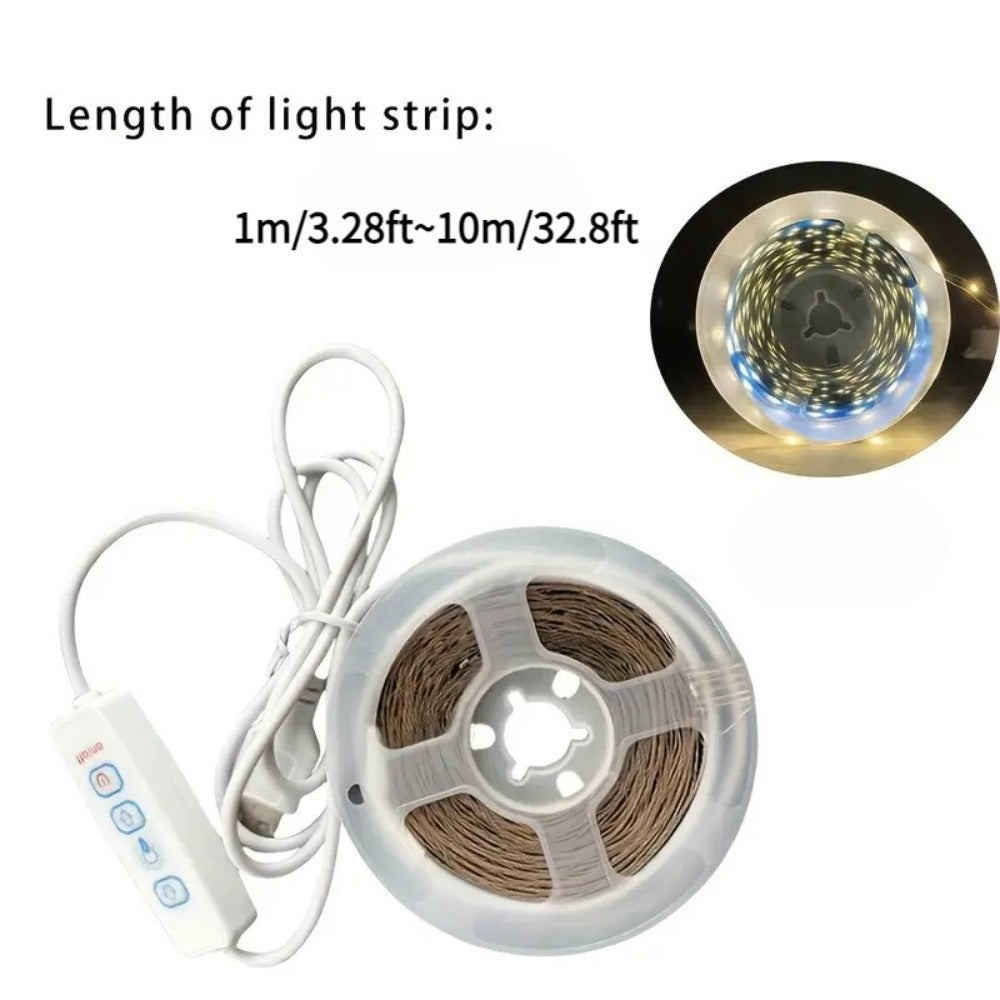 LQHZMYY 2835 LED氛围光，USB供电暖白色/白色LED灯带，易于安装，完美适用于客厅、卧室、橱柜、镜子、天花板、厨房装饰，可DIY创作切割