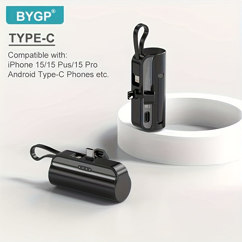 1pc BYGP 5000mAh Mini Power Bank - The thinnest Lightning and Type-C portable charger, suitable for iPhone 15/14/13, for samsung/Android mini emergency backup battery pack