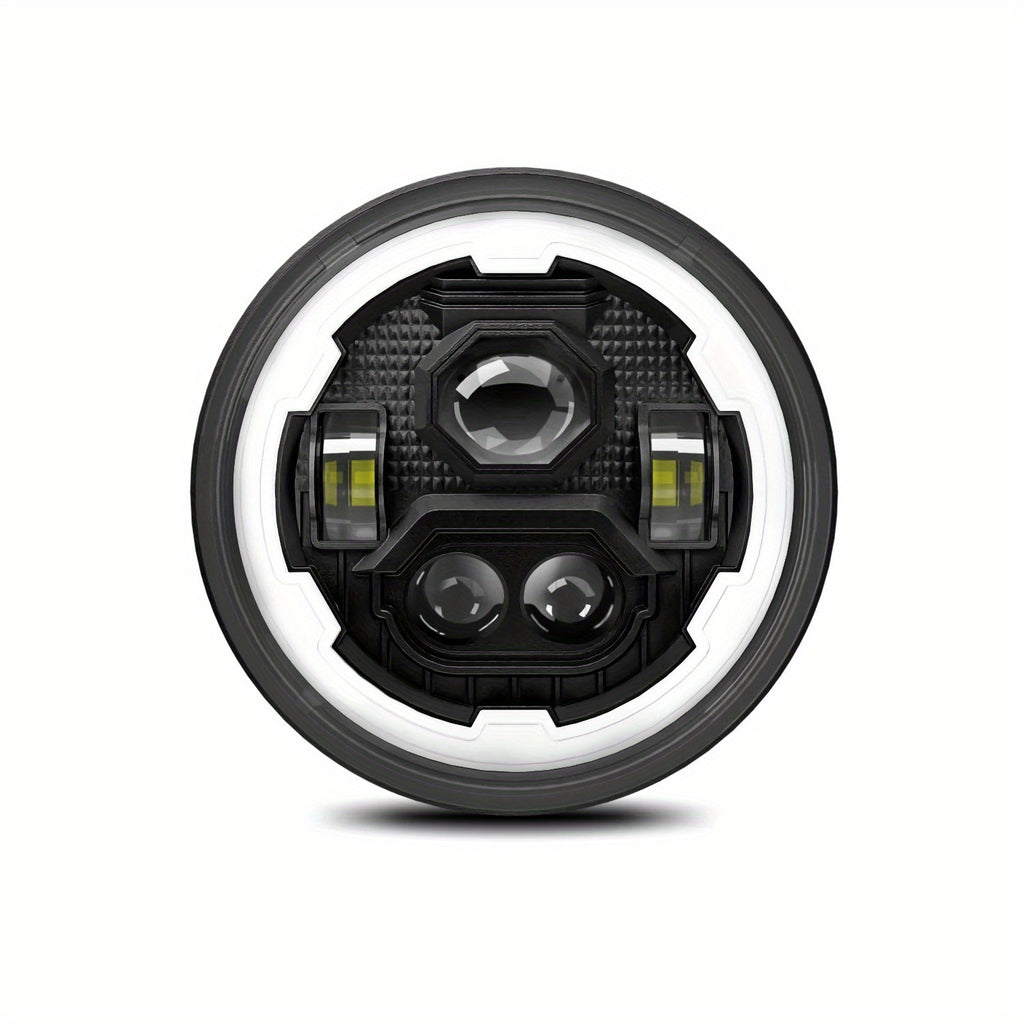 One Car LED Headlight, 7-Inch Round Gear Angel Eye Dual Color Daytime Running Light, Turn Signal, H4 High/Low Beam Integrated High Brightness Cool Headlight, Headlight Assembly, Motorcycle Spotlight