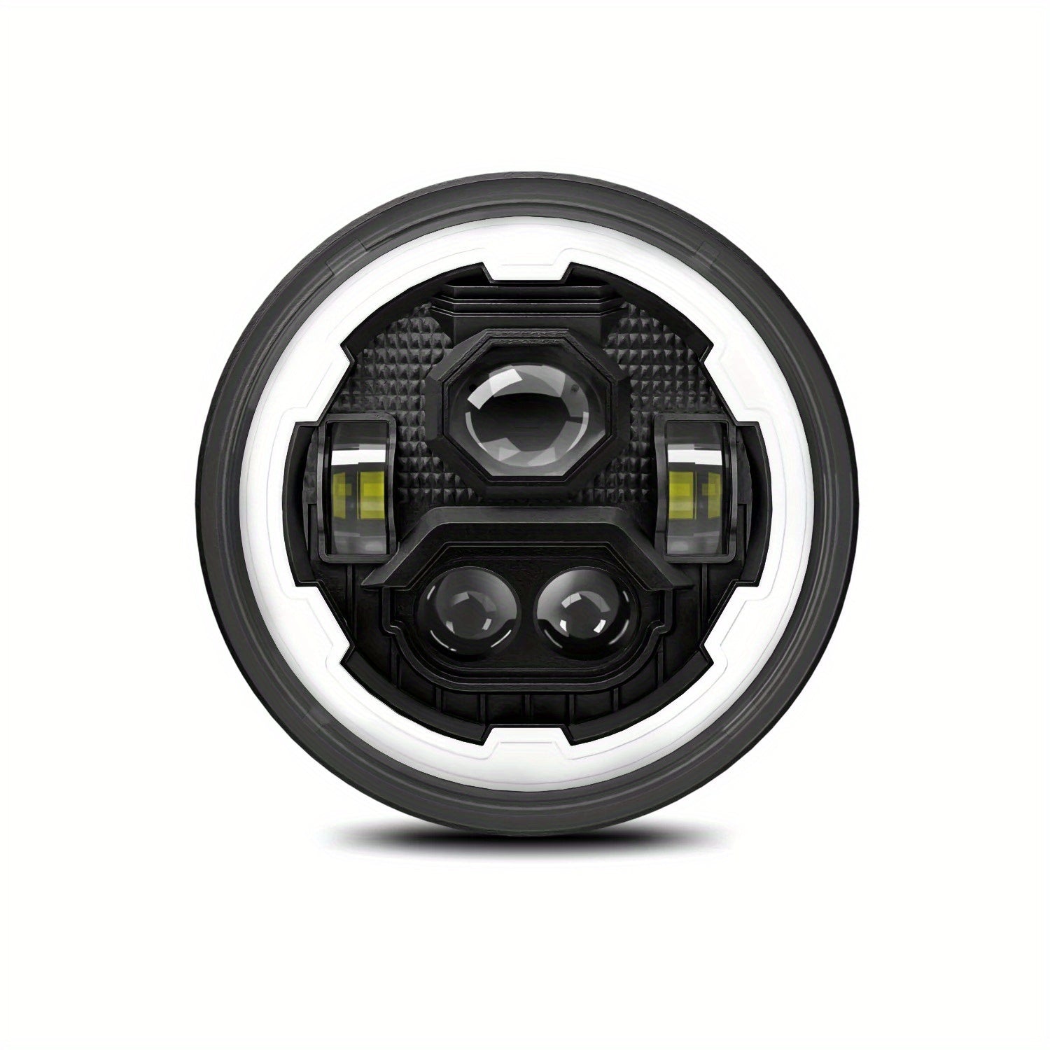 One Car LED Headlight, 7-Inch Round Gear Angel Eye Dual Color Daytime Running Light, Turn Signal, H4 High/Low Beam Integrated High Brightness Cool Headlight, Headlight Assembly, Motorcycle Spotlight