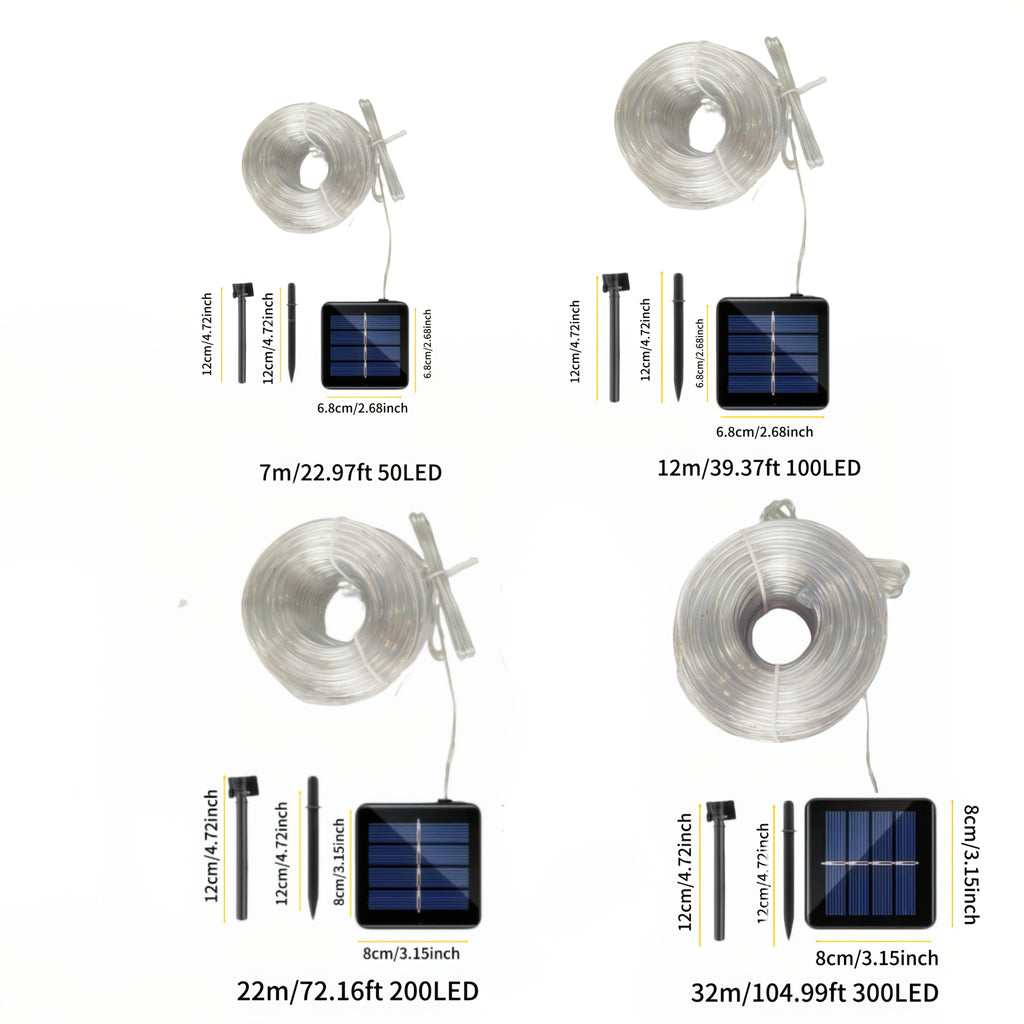 Solar LED tube light, 8 modes optional - 50/100/200/300 LED beads, new spring design, compatible with flexible wiring, specially designed for garden, wedding, Christmas decoration, supports solar charging
