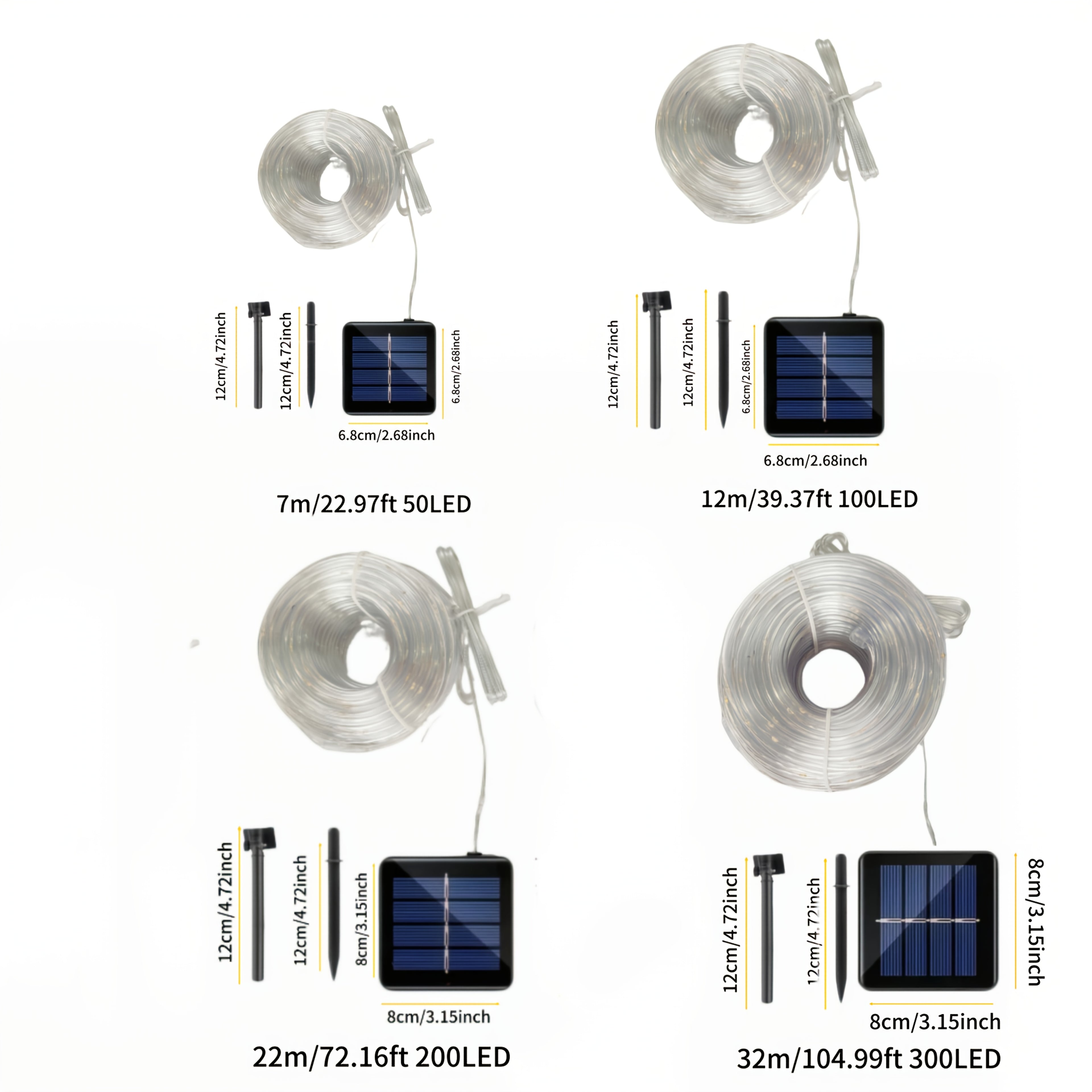 Solar LED tube light, 8 modes optional - 50/100/200/300 LED beads, new spring design, compatible with flexible wiring, specially designed for garden, wedding, Christmas decoration, supports solar charging