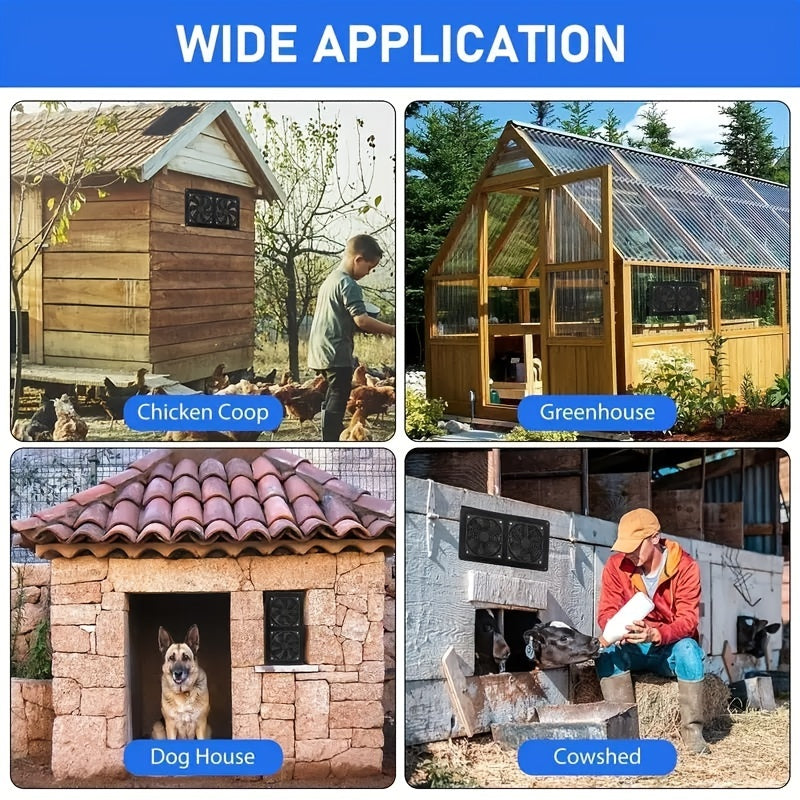 2 Fans Solar Powered, High-Speed Air Circulation Outdoor Solar Vent Exhaust Fan Kit, Waterproof Outdoor Solar Panel Fan, Suitable for Chicken Coop, Pet House, Window Greenhouse and Shed