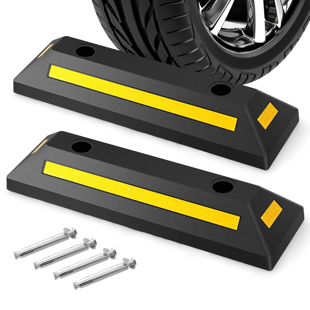 1/2/4-Piece Garage Parking Bumper Guard – Durable Rubber Curb with Yellow Stripe for Safe Vehicle Stopping, Universal Fit for Cars, Vans, Trucks, Tire Wheel Guide Block for Bumper Protection