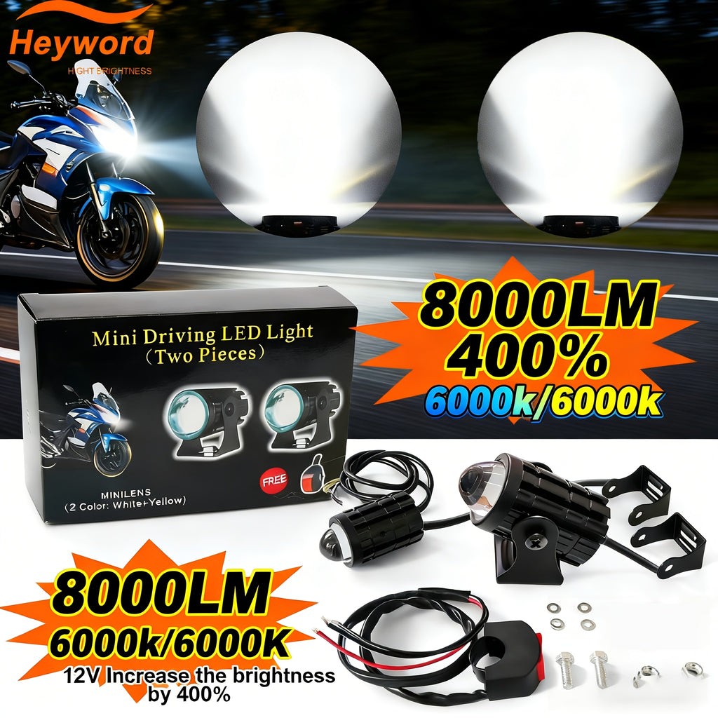 Heyword High Performance LED Bulbs 2-Pack for Trucks, SUVs and UTVs - High/Low Beam Dual Mode, Mini Lens, Easy Installation (8/80V)