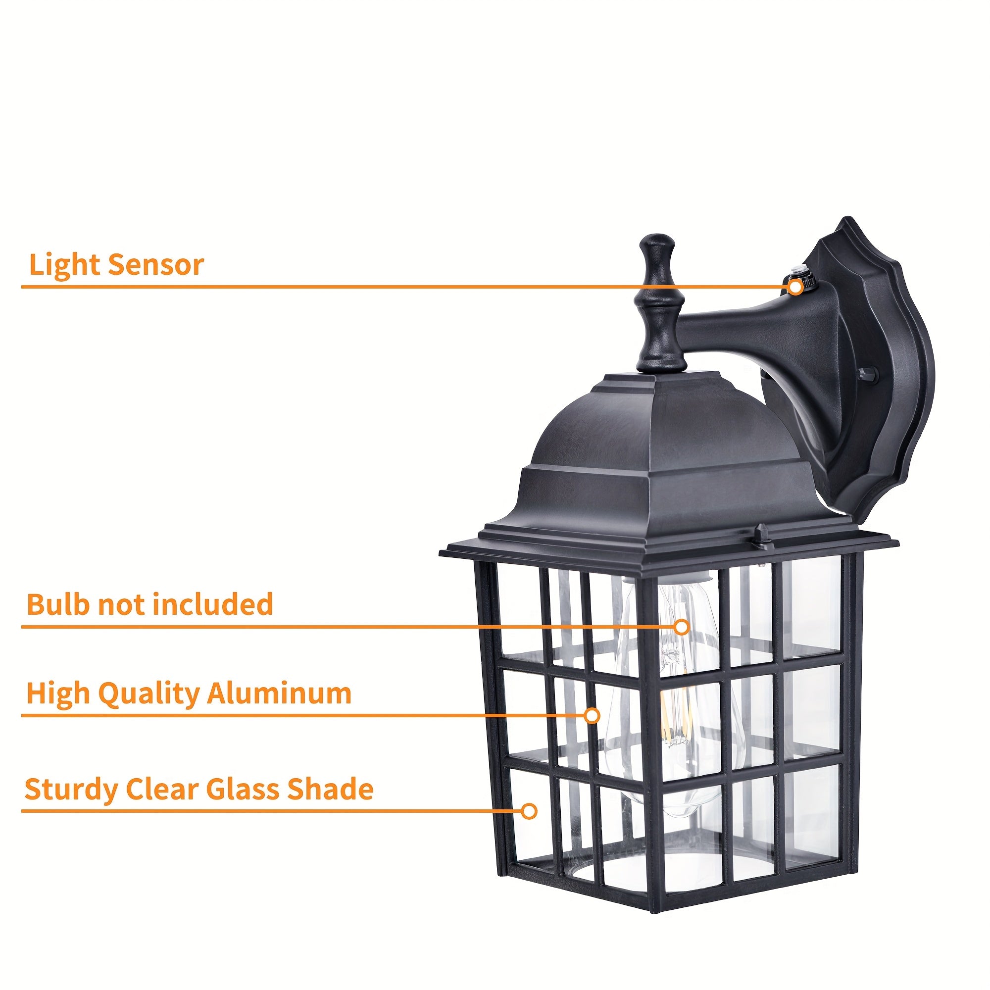 One-Piece Dusk to Dawn Sensor Light Fixture Outdoor Wall Light Wall Mount Modern Matte Black Front Porch Light with Clear Glass (Bulb Not Included)