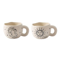 2-Pack 230ml / 7.8oz Retro Valentine’s Day Ceramic Coffee Mug Set, Sun & Moon Face Vintage Design Drinking Cup, Beige Mugs, Bosnian Style Tea Cup, Perfect for Office, Home, Birthday, Party, Valentine’s Day Gift