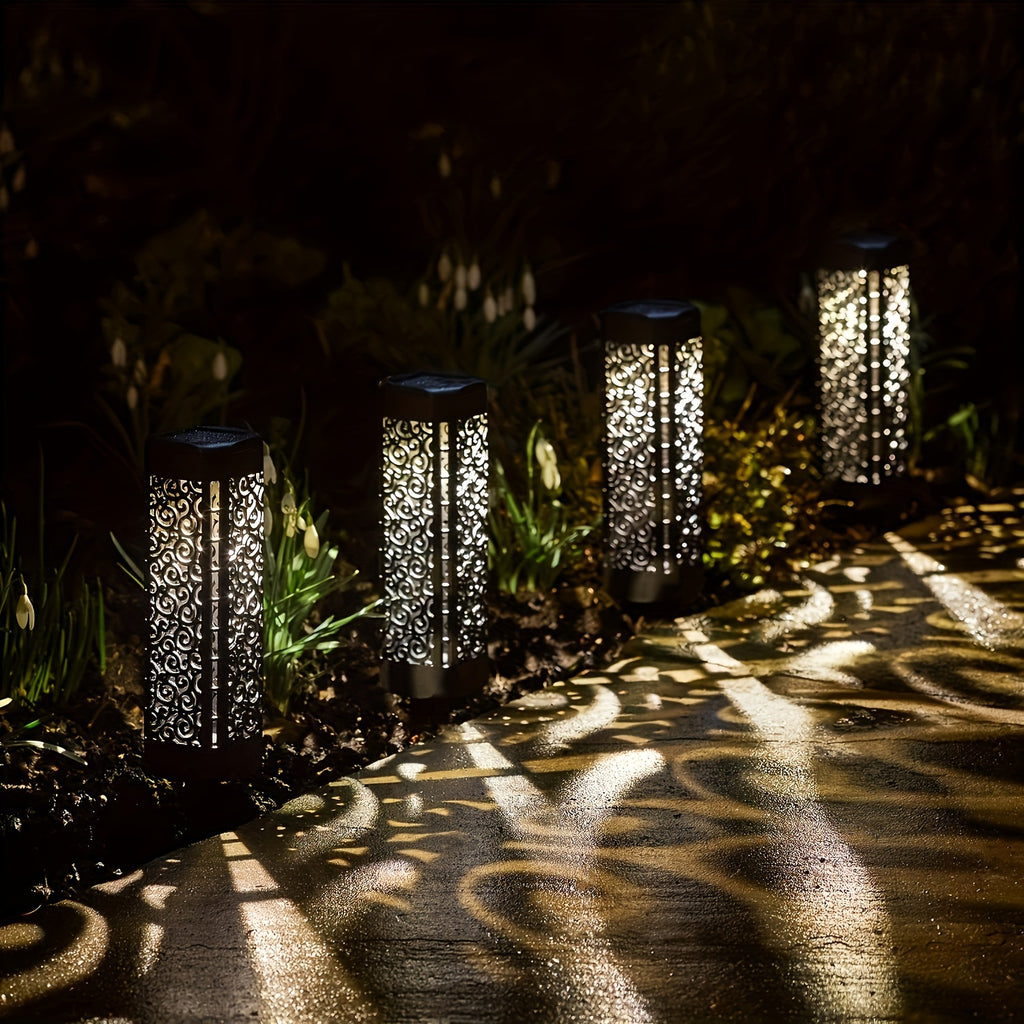 4pcs Solar Garden Vintage Hollow Out Floor Light, Outdoor Path Light, LED Halloween Christmas Decorative Landscape Light, Perfect for Courtyard, Garden, Pathway, Lawn, Street, Party Holiday Decoration