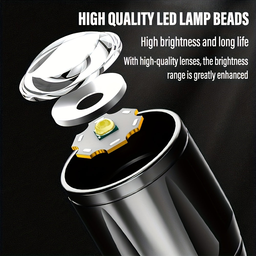 High Bright Mini Handheld Flashlight Rechargeable Camping Light Portable LED Light with High Bright COB Side Light Multiple Lighting Modes Retractable Zoom for Outdoor Camping Fishing