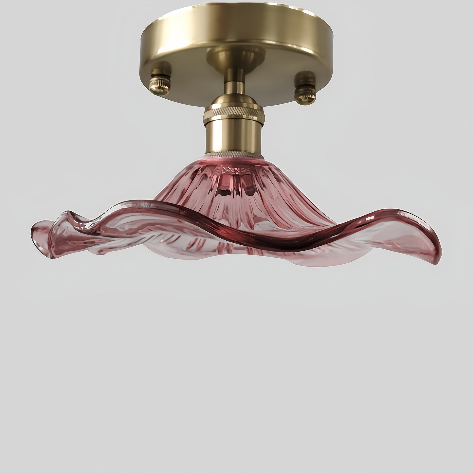 Semi-flush mount ceiling light, gold hallway vintage light fixture ceiling, with green water lily glass, 4.72-inch base modern ceiling light, suitable for porch, kitchen, bedroom (E27 base, bulb not included)