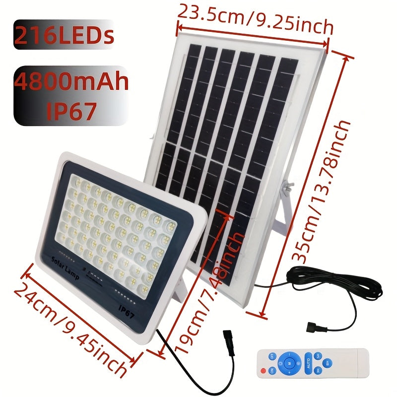 Solar Garage Light for Illumination, Wall Mount Light, Street Light, Flood and Search Light, Emergency Light - IP67 Rating, Remote Control Included, 177-Inch Cable, Perfect for Garden, Path, Courtyard and Hallway