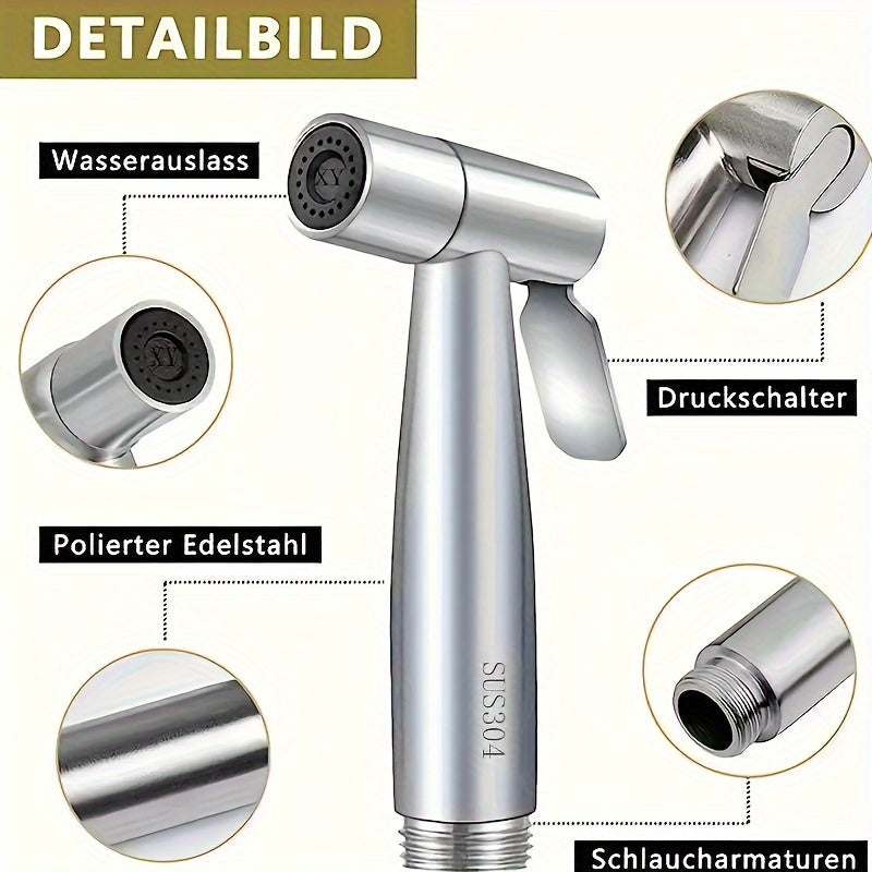 3-Piece Stainless Steel High Pressure Shower Head Set - With Handheld Bidet Sprayer & Bathtub Attachment, Modern Style, Diverter Control, Single Hole Deck Mount - Enhances Bathroom Cleanliness & Comfort