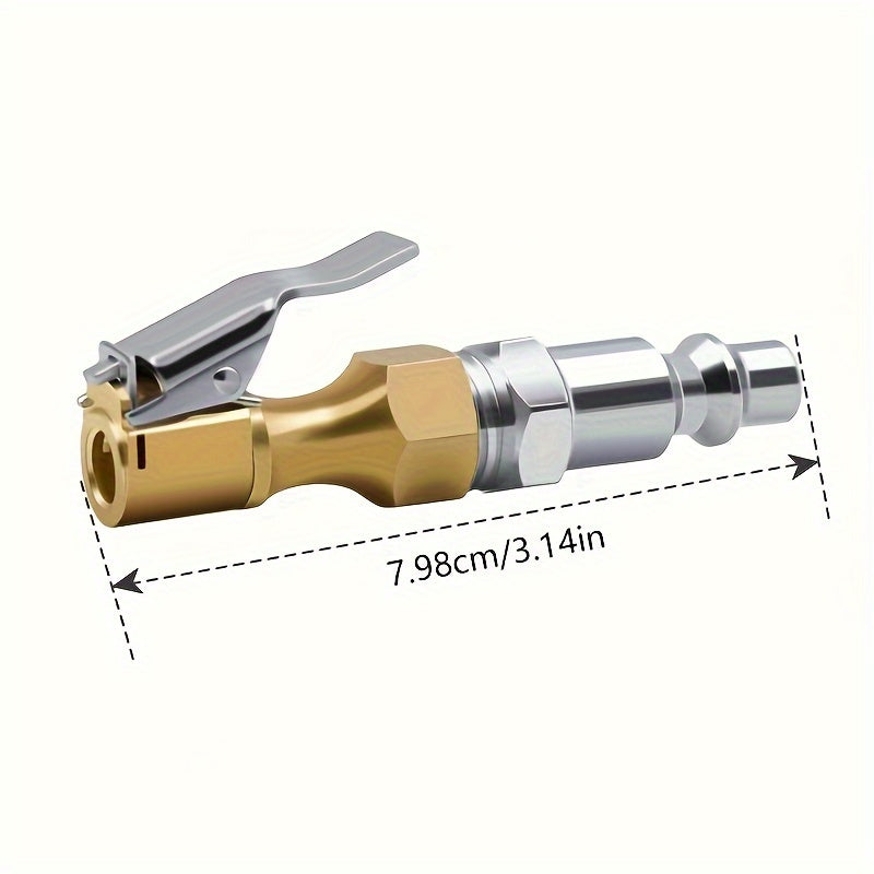 1pc Heavy Duty Locking Tire Inflator Chuck – Brass Construction with Quick-Connect Clip, Golden Finish & American NPT Thread, for Fast Airflow