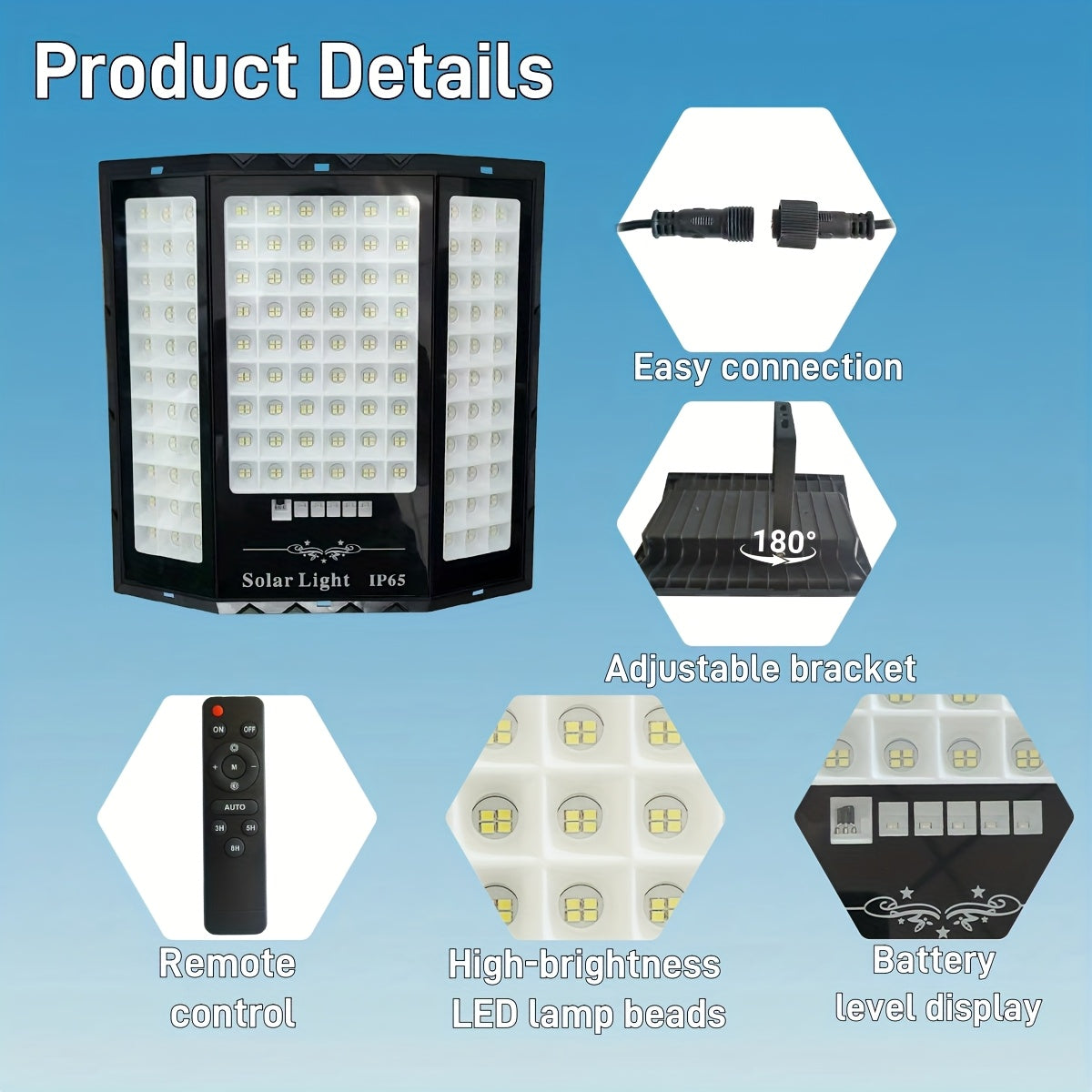 2026 New 1Pc Easy-to-Install Solar LED Searchlight, 210° Ultra-Wide Angle Exterior Wall Light, Dusk-to-Dawn Porch Light with Remote Control and Timer Function, Perfect for Porch/Courtyard/Street/Construction Site/Commercial Area Lighting