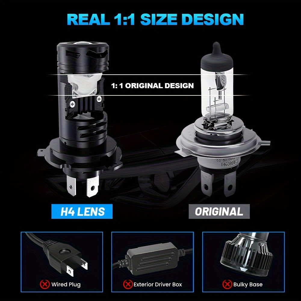 2 H4 Lens Projector LED Car Headlight Bulbs Bi LED Plug-and-Play 30000LM 500% Super Bright CANBUS Turbo Car Bulb High/Low Fog Light Bulb