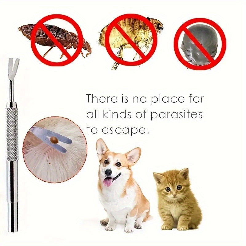 不锈钢狗用除蚤工具，升级设计，一次性使用，适用于犬类，宠物狗除蚤梳，除蚤工具套装，宠物狗捉蚤工具，猫捉蚤夹