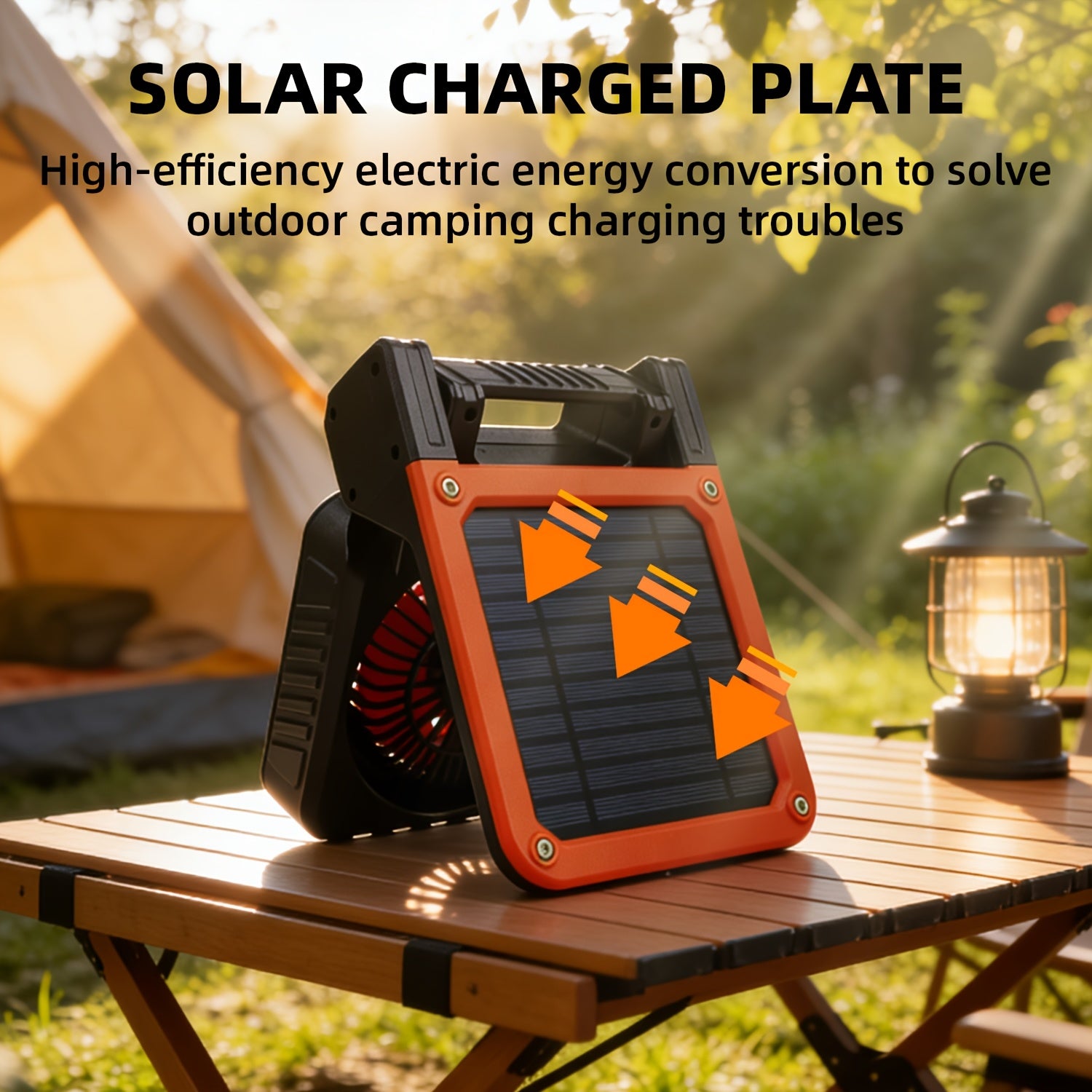 1PC Portable Foldable Solar Camping Fan with LED Light, 3 Speed Levels Adjustable, 5 Lighting Modes, Power Indicator & Power Output Function, 180° Angle Adjustment, Built-in Hook, Perfect for Camping