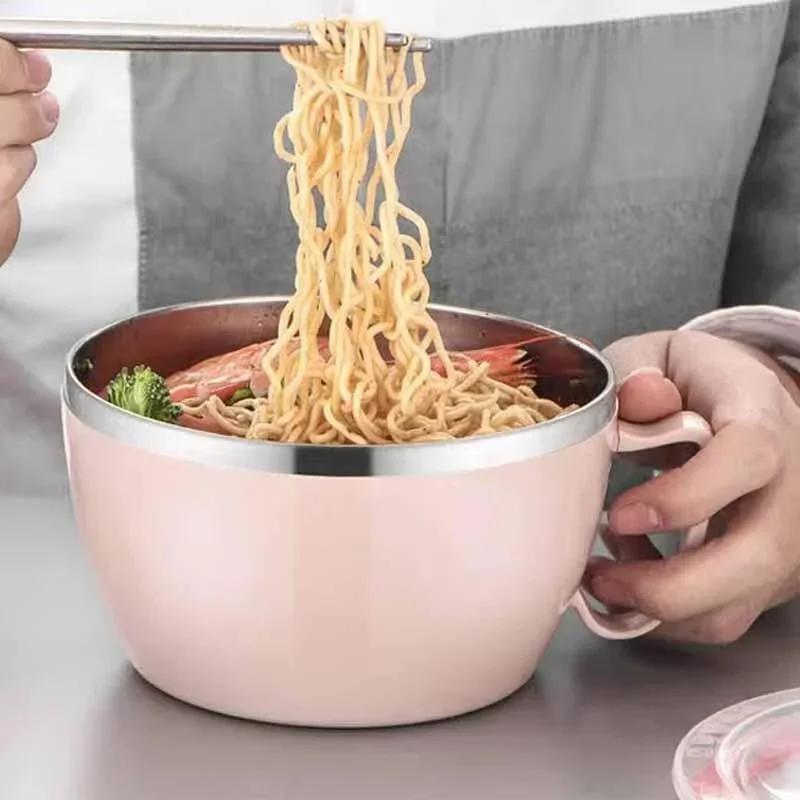 Stainless Steel Insulated Noodle Bowl with Lid – Double-Layer Leak-Proof Design, Perfect for Hot Meals, Instant Noodles &amp; Takeout Food – Durable &amp; Easy to Clean – Ideal Choice for Home, Office, School Lunch Box, Travel Food Container