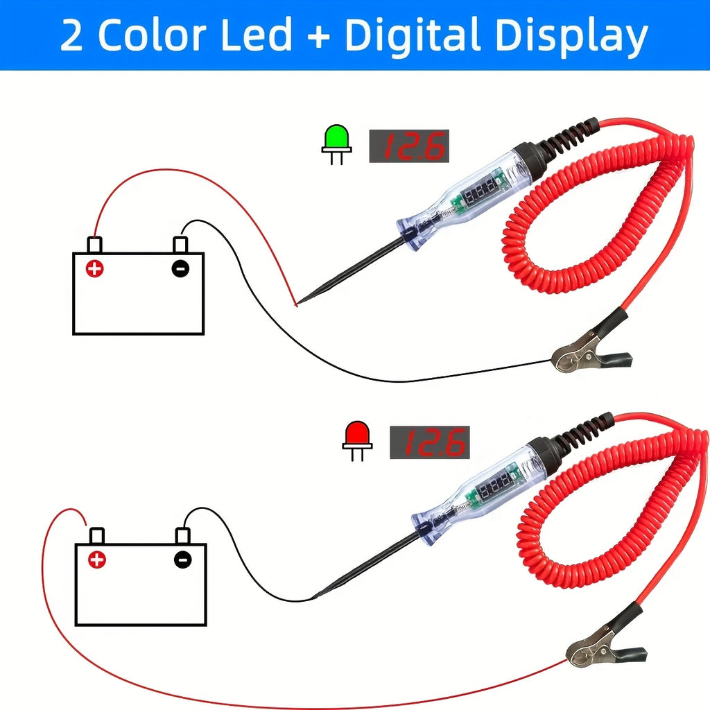 1pc Digital Car Circuit Tester with LED Display – Automotive Diagnostic Test Pen, 6-24V DC Auto Voltage Tester – Electrical Testing Tool for Cars & Trucks, Bidirectional Test Probe