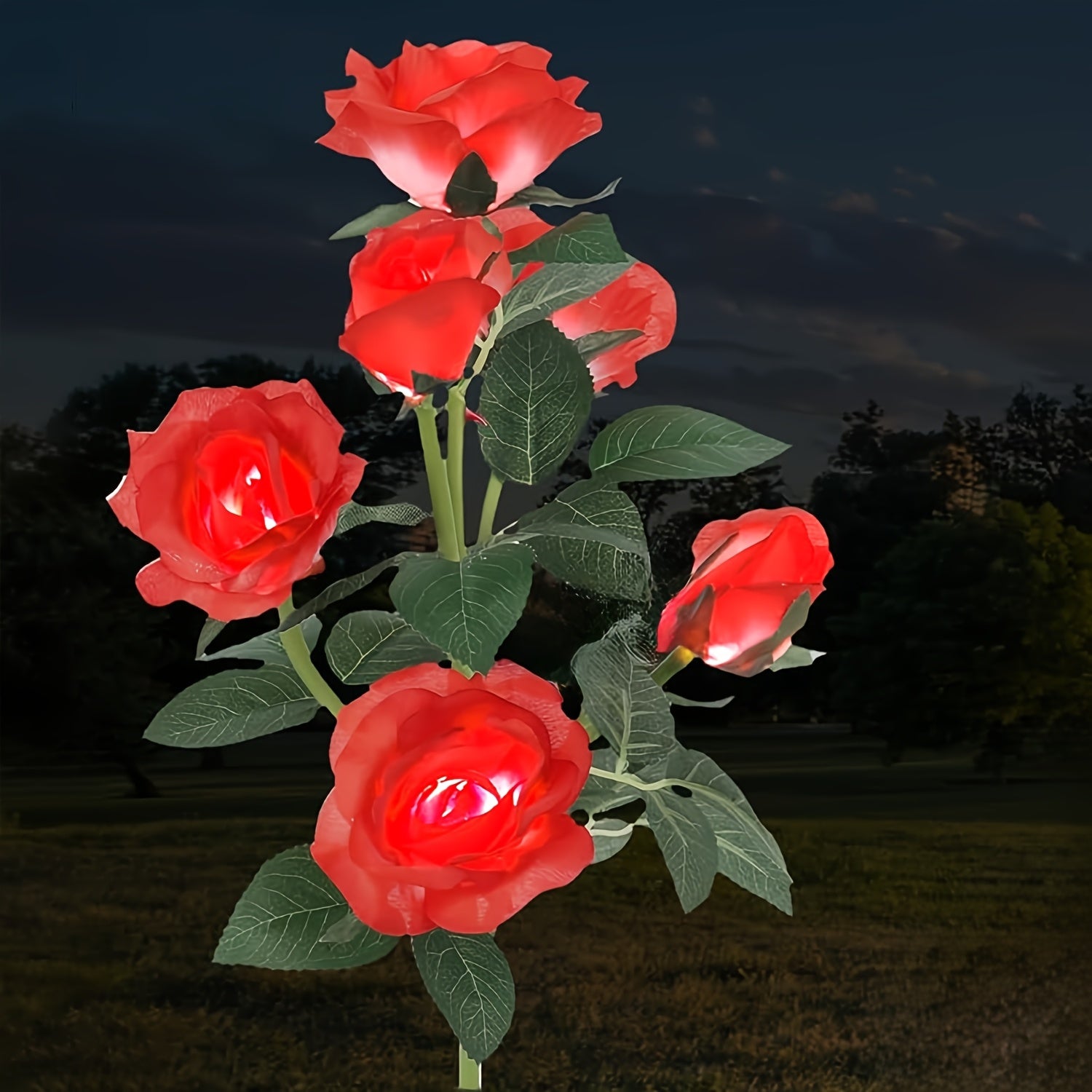 1/2-Piece Solar 6 Red Rose Lights, Simulated Flower Light, Rose Lawn Light, Night Light Landscape Garden Suitable for Courtyard Outdoor Lawn Decorative Light Home Decoration Flower Christmas, Halloween, Mother's Day, Valentine's Day
