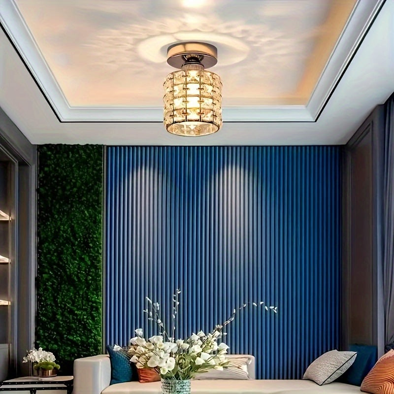 Modern mini crystal semi-flush mount ceiling light, luxury design chandelier, easy to install for bedroom and kitchen, creative minimalist design, compatible with E26/E27 base (bulb not included)