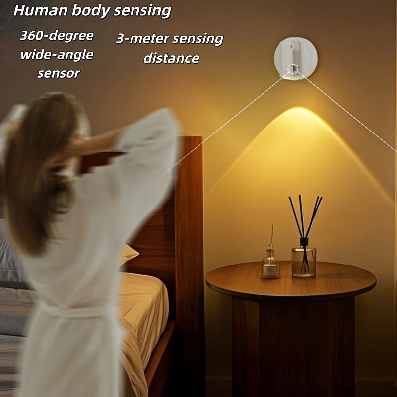 Modern style round sensor wall light, ambiance spotlight, LED wall light set (3-pack) - 350-degree rotatable indoor lighting lamp, three-color dimmable + RGBW multiple colors, Type-C charging + large capacity battery