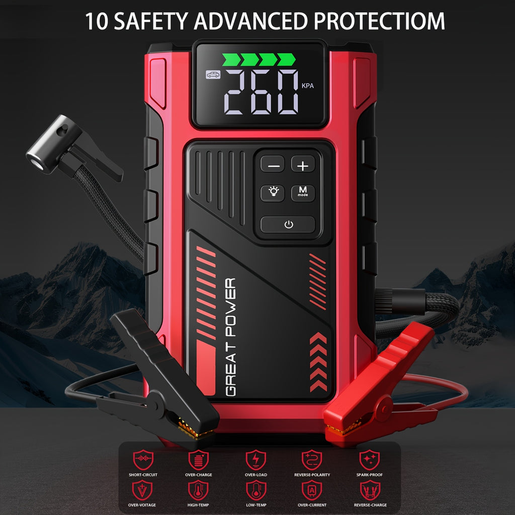New Car Jump Starter with Air Compressor, Portable Battery Jumper, 6000A Peak Emergency Jump Starter, 150PSI Digital Tire Inflator, Portable Starter 12V (Fit for 2.11 Gal Gas / 1.72 Gal Diesel), Quickly Jump Start Your Vehicle