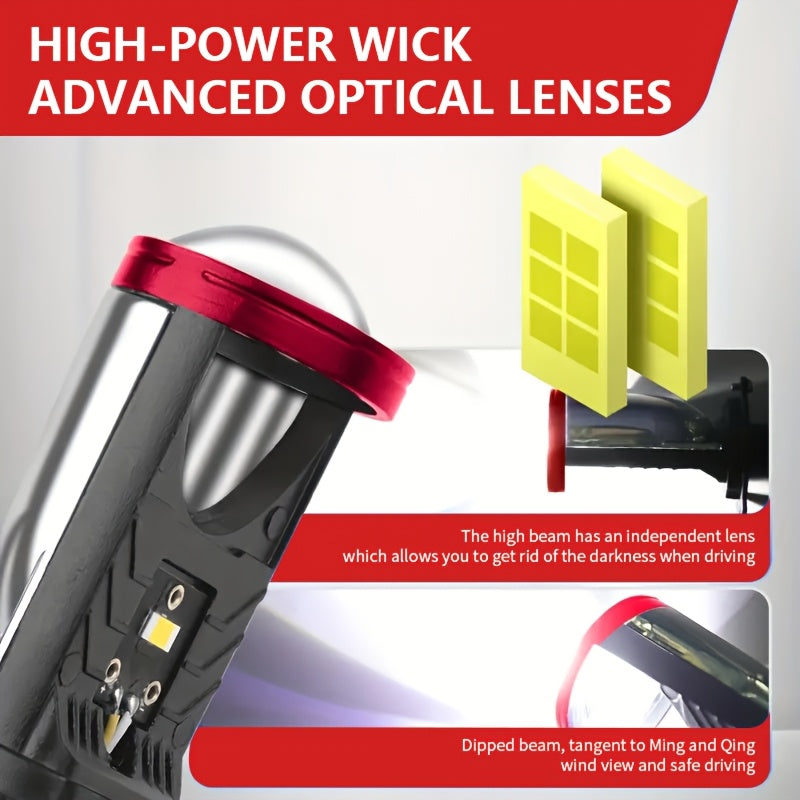 2 H4 High/Low Integrated Headlight Bulbs, 60,000 Lumens 420W 3570 CSP Chip New LED Projector Lens, 6000K White Light Super Bright Source, Suitable for Motor Vehicles, Left-Hand Drive, 12-24V, No Battery Needed