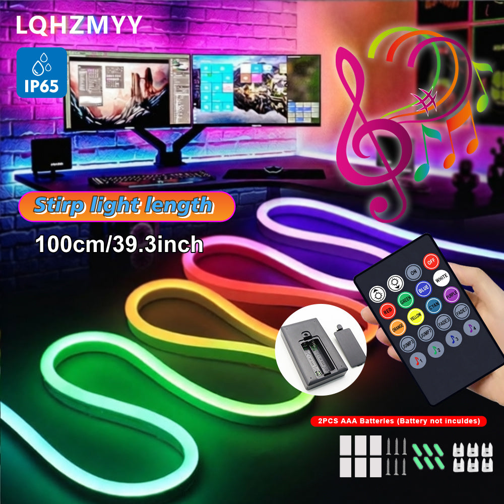 LQHZMYY 多色RGB霓虹灯带 | 柔性灯绳，带20键音乐遥控器，灯光可随音乐律动 亮度可调，供电，适用于电视背光、梳妆台、橱柜、圣诞装饰（39.37英寸/78.74英寸/118.11英寸/157.48英寸/196.85英寸）