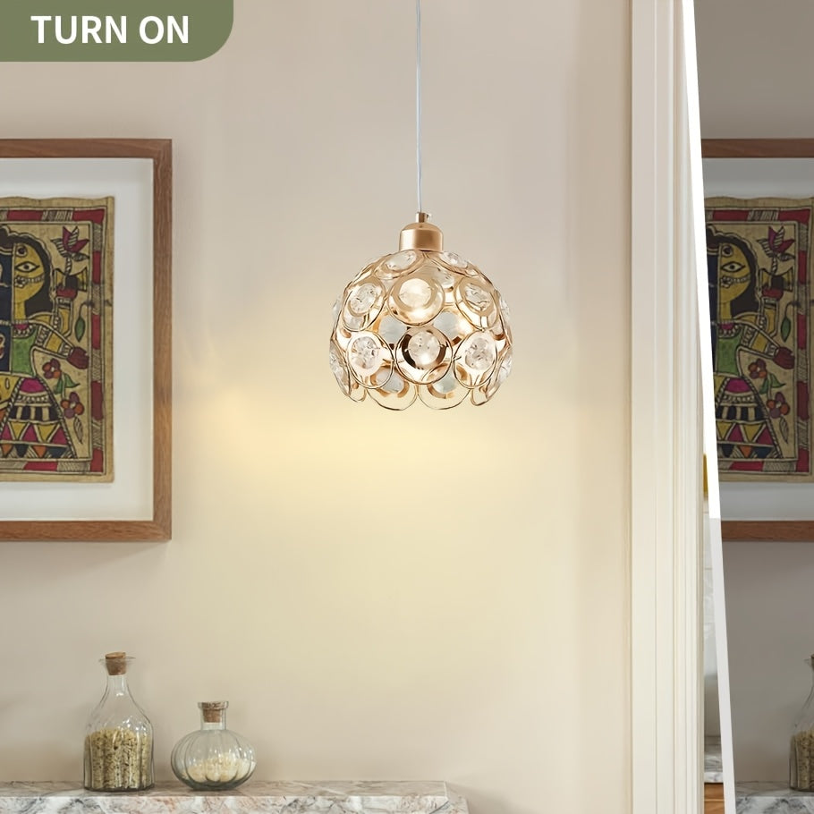 Elegant Gold Crystal Pendant - Modern Pendant, Suitable for Dining Room, Kitchen Island, Bedroom and Living Room Decor - E26 Base, Semi-Flush Mount Installation, Ceiling Pendant