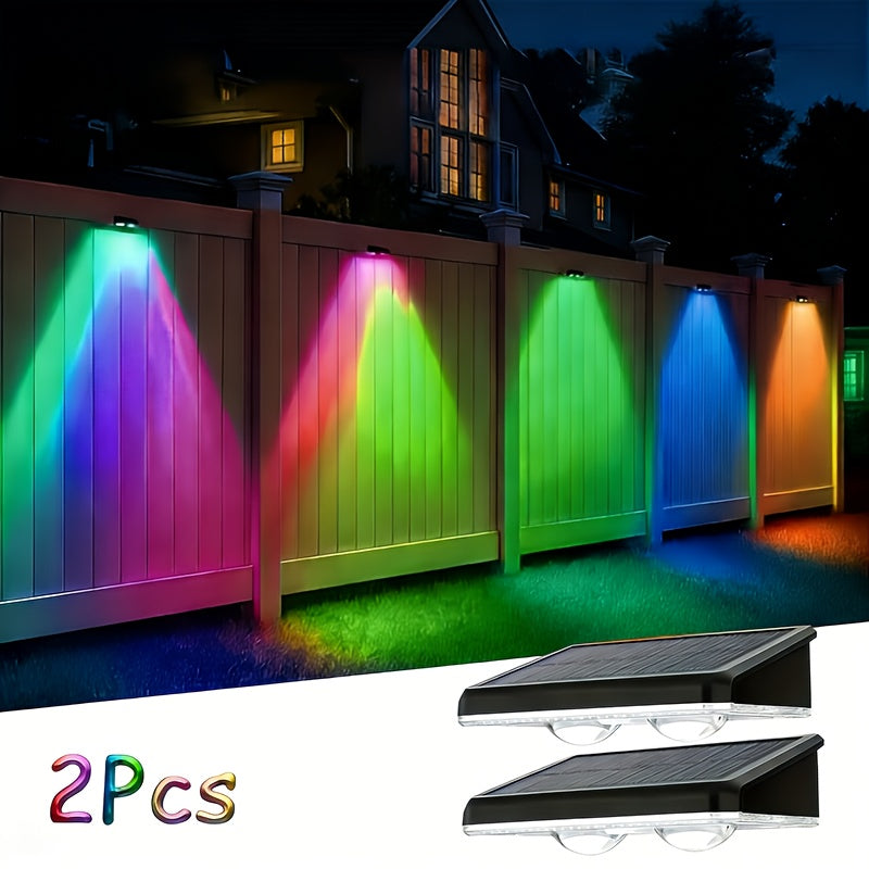 4/2 Solar Fence Light, Multicolor Garden Wall Light, Area Floodlight, 9 Modes, Dusk to Dawn Lighting, Suitable for Courtyard/Railing/Steps/Stairs and Walls, Commercial Street Lighting, Christmas and Birthday Gift