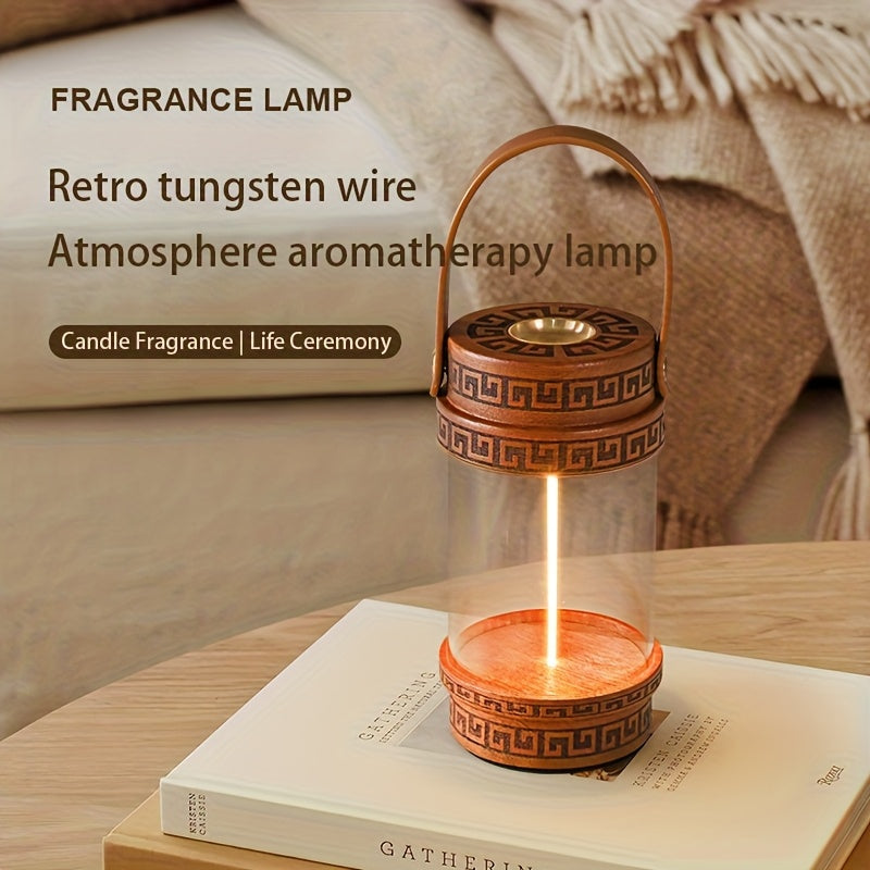 Solid wood aromatherapy tungsten filament ambiance light, rechargeable soft filament bedroom bedside night light, essential oil aromatherapy lamp. Decorative ambiance table lamp, bedside night light