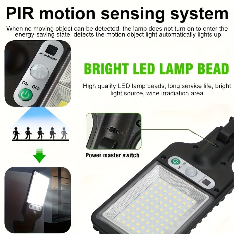 1 Piece 80LED Solar Sensor Street Light, ABS Material, Ultra-High Power Built-in Rechargeable 18650 Lithium Battery, with Infrared Sensor Function Wall-Mounted Solar Light, Including Motion Sensor 3 Functional Modes