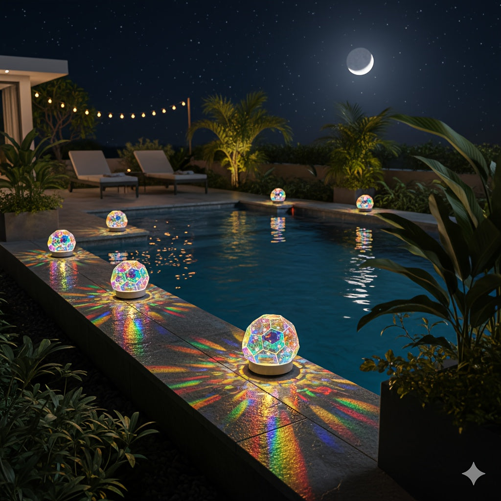 4PC Solar Colorful Geometric Ball Lawn Light, Outdoor Glowing Color Changing Hand-Assembled Ball Light, Suitable for High-End Home Windowsills, Outdoor Garden Courtyard Grass Poolside Party Gardening Decorative Light, Gift for Friends