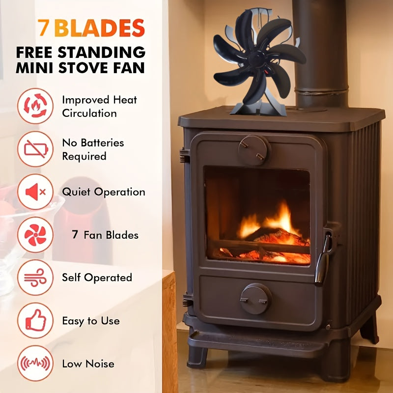 Heat Powered Stove Fan, Flue Pipe Fireplace Fan, Non-Electric 7-Blade Wood Stove Fan, Quiet Suitable for Gas/Wood/Pellet Stoves, Heat Circulation Boost