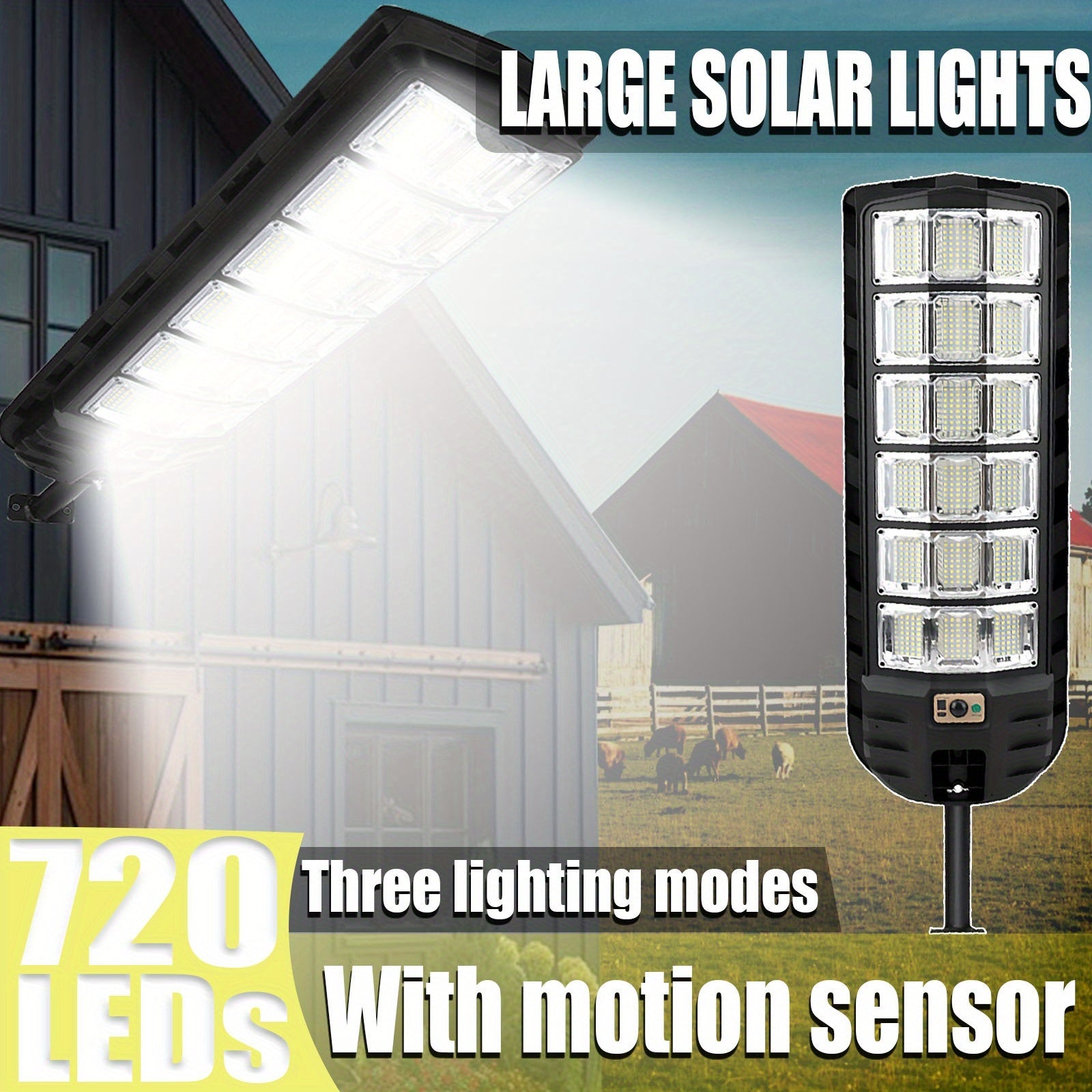 Extra Large, High Brightness Solar LED Street Light / Searchlight, with Remote Control, 4500mAh Smart Light Control 3 Lighting Modes Dusk to Dawn, Perfect for Courtyard, Doorway, Road, Basketball Court, Horse Farm, Farm and Other Lighting