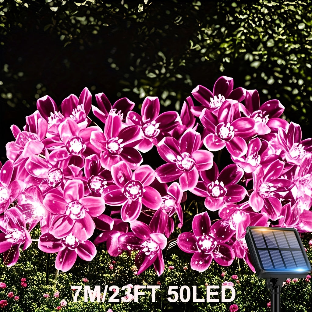 Solar Cherry Blossom String Light 100/50/20 LED Beads Flower Decorative Fairy Light Outdoor 8 Modes IPX4 Waterproof Fence Lawn Garden Trees Wedding Halloween Christmas Decorative Light