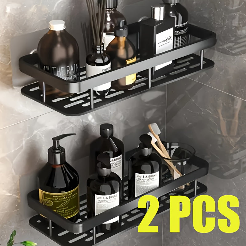 1/2/3-Piece Metal No-Drill Bathroom Shelf - Thickened & Easy Install, Wall Mount Storage Rack, Large Capacity Black-Silver Multi-Functional Holder for Bathroom & Toilet