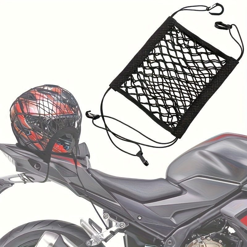 Bungee Cargo Net with Hooks – Elastic Motorcycle & Bike Helmet Net – Black Mesh Luggage Organizer for Secure Storage