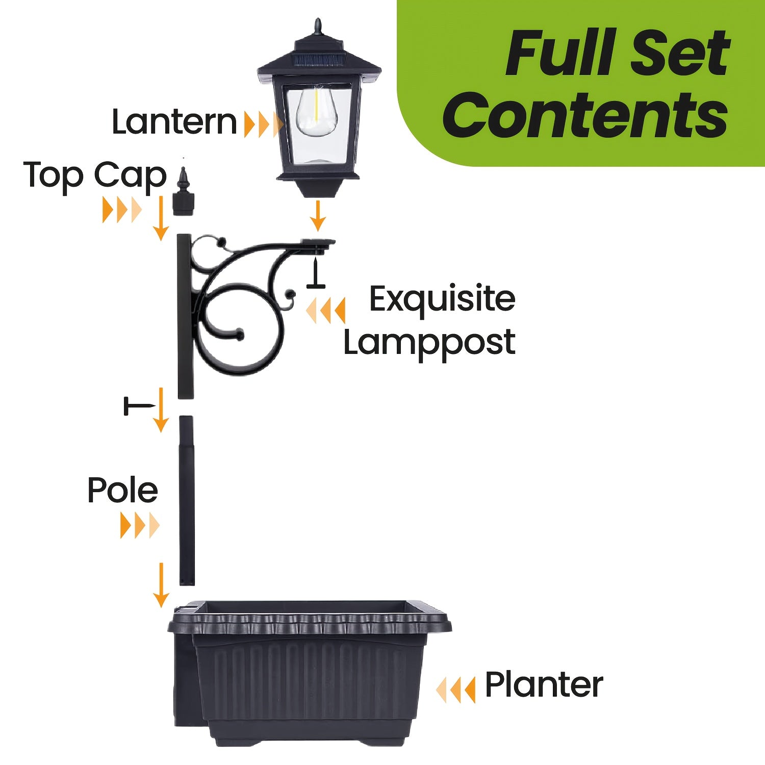 Solar Lamp Post Light - 2-in-1 Outdoor Planter, Suitable for Real or Artificial Flowers (Flowers Not Included). Glass Lampshade, 20 Lumen Glass Bulb, Wall-Mounted IP44 Decorative Outdoor Floor Lamp, Perfect for Lawn, Patio, Front/Back Door