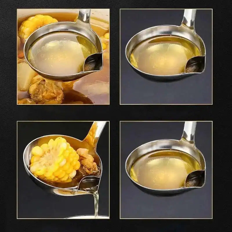 1 Heavy-Duty Stainless Steel Multifunctional Spoon with Two Compartments – Fat & Gravy Separator, Yogurt Tray, Easy-Pour Spout, Sturdy Construction, Compact Design, Space-Saving Kitchen Utensil (Compatible / ), Cooking Accessory