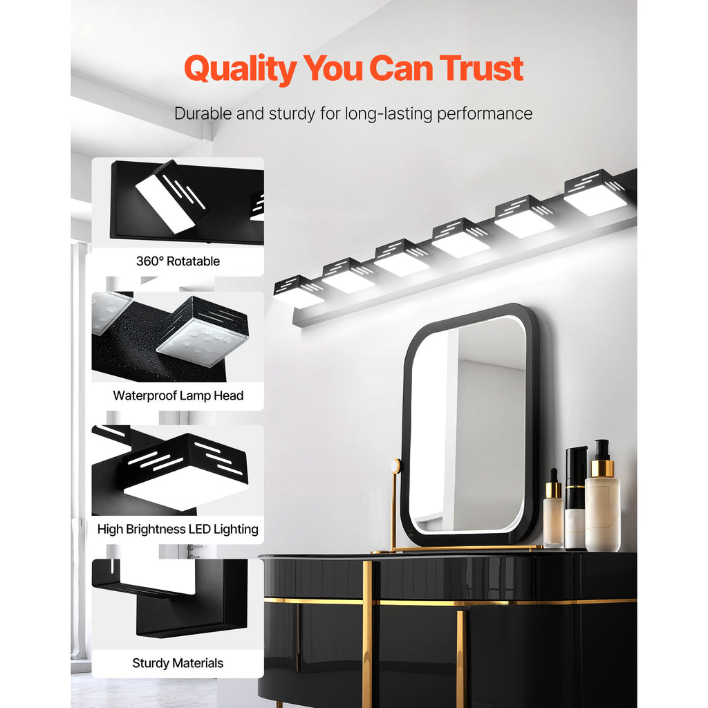 VEVOR 3/4/5/6-Light LED Modern Bathroom Wall Lamp 19.69/25.6/33.5/40.2-Inch Wall Light