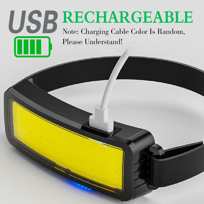 1Pc Bright COB LED Headlamp, 3 Modes Head Light, USB Rechargeable Hands-Free Flashlight, Portable Head Mounted Searchlight, Angle Adjustable, Ideal for Hiking Fishing Camping Adventure Home Emergency Lighting